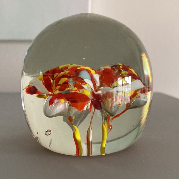 Large Vintage Glass Paperweight Hand Blown Floral Heavyweight 3 inch ball orange - Picture 4 of 9